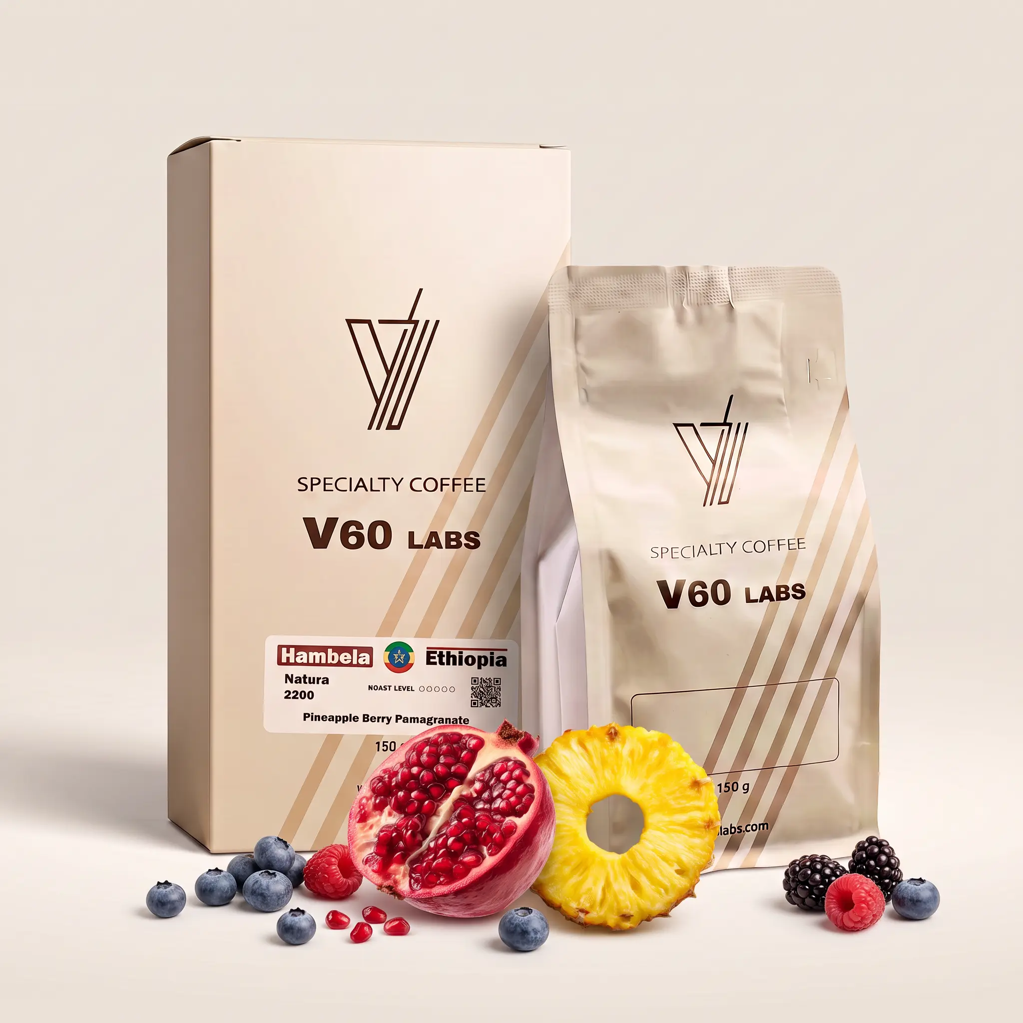 قهوة اثيوبيا هامبيلا مجففة مختصة قوجي أناناس توت رمان v60 labs الكويت